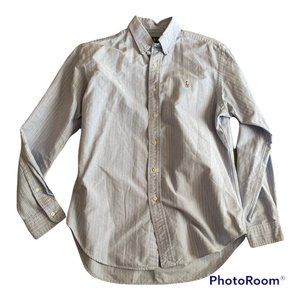Ralph Lauren Blue Striped Classic Fit button down Polo Long Sleeve Shirt Medium